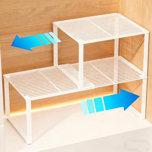 Expandable Closet Shelf Organizer, Wire Rack Closet Organizer，Stackable Storage Rack for Kitchen/Pantry/Bathroom/Shoe Cabinet，Space Saving Design（1 Pack）
