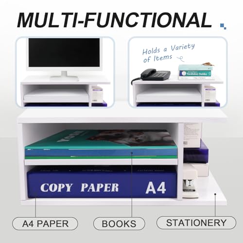 SONGWAY Printer Stand with Storage for Desk - Desktop Printer Shelf, Monitor Stand Riser, Desk Paper Storage Organizer for Home Office