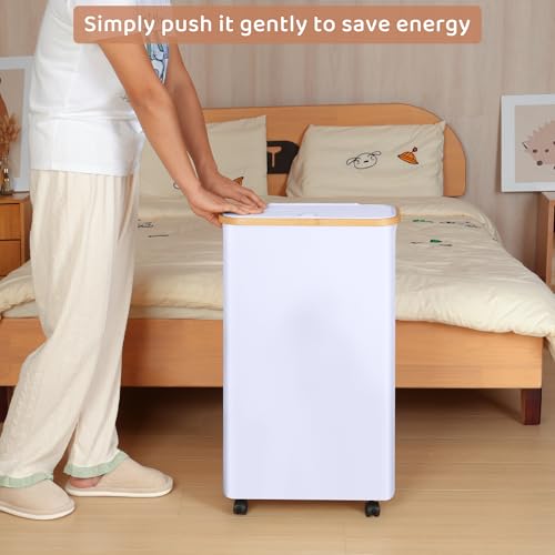 Slim Laundry Basket with Wheels,Narrow Hampers for Laundry,Freestanding Laundry Hamper with Lid&Bamboo Handles,Collapsible & Waterproof Tall Cloth Hamper for Dorm Family(60L White) - color: White, size: 60L with Wheels