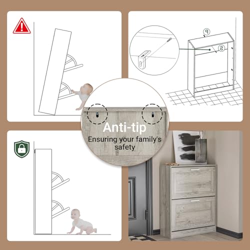 Haotian Enclosed Shoe Rack for Entryway, Narrow Shoe Cabinet with 2 Flip Drawers, Slim Shoe Storage Organizer for Hallway or Small Spaces, Grey, FSR137-HG - color: Grey, size: 2-Drawers