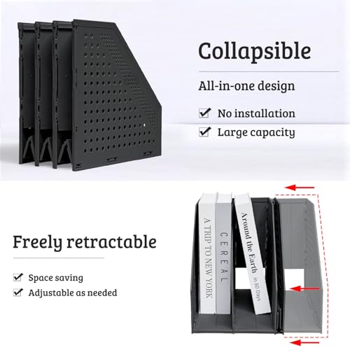 SAYEEC 1Pcs Collapsible Plastic Magazine File Holder Vertical Binder Storage Organizer for Desk Sturdy Upright Desktop Magazine Organizer Folder Rack for Office School Home (3 Compartments, Black) - color: 1Pcs Black (3 Compartments)