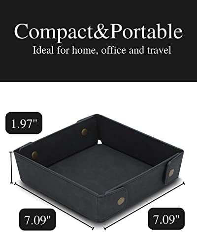 CASIRENA Faux Leather Valet Tray Organizer for Men - Catch-All Tray for Entryway Table Key, Wallet, Watch, Coin Change, Phone, Dresser EDC Dump Jewelry, Bedside Nightstand Desk-top - color: Black, size: Square