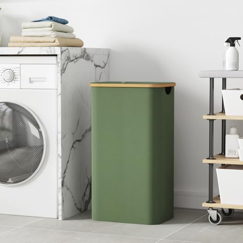 Lifewit 100L Laundry Basket with Lid, Clothes Hampers for Laundry with Bamboo Handles and 1 Removable Bag, Large Foldable Laundry Hamper for Bedroom, Bathroom, Dorm, Laundry Room, Green - color: Green, size: 100L