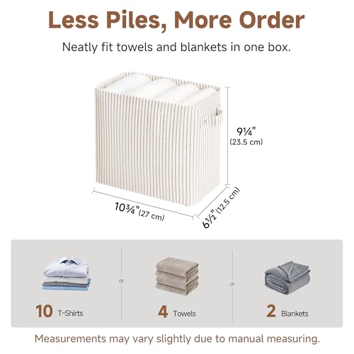 StorageWorks Narrow Storage Bins, Small Basket for Closet and Shelves, Rectangular Fabric Organizer with Handles, Toilet Paper Storage, Khaki and Beige Stripes, 2-Pack - color: Khaki and Beige Stripes, size: 10¾"L x 6 ½"W x 9¼"H