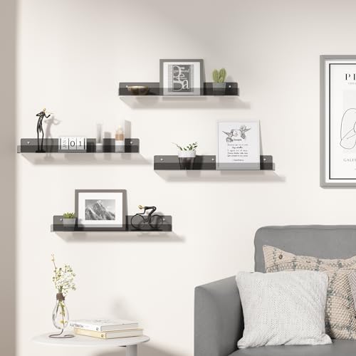 upsimples Acrylic Shelves for Wall Decor, 15" Display Shelf Perfume Organizer for Bathroom, Bedroom, Living Room, Floating Bookshelves for Kids, Clear Black, 4 Pack - color: Clear Black