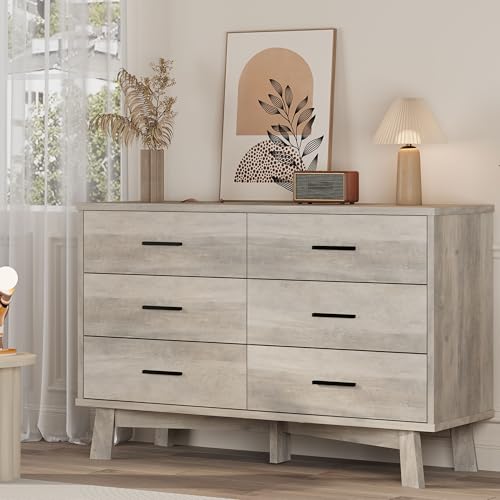 Xixini Dresser for Bedroom, 6 Drawer Wide Modern Chest of Drawers with X-Shaped Sturdy Base, Wood Double Dresser Closet Clothes Storage Organizer, Wooden TV Stand for Living Room, Hallway, Grey - color: Grey, size: 15.6"D x 47.2"W x 29.5"H (6 Drawers)
