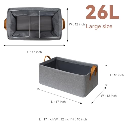SNWDN 4 Pack Closet Cloth Storage Bins for Shelves,Large Storage Baskets for Shelves,Fabric Bins for Closet organization with Handles（Grey 17''L x 12''W x 10''H） - color: Grey, size: Large（4 pack 17''L x 12''W x 10''H）
