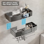 Voldra Adhesive Shower Caddy, 2 Pack Shower Shelves for Inside Shower No Drilling, Aluminum Stick On Showers Organizer with Towel Bar & Hooks Removable Bathroom Shelf Storage Rack(Gray) - style: Adhesive Strip Rectangle-2 Pack