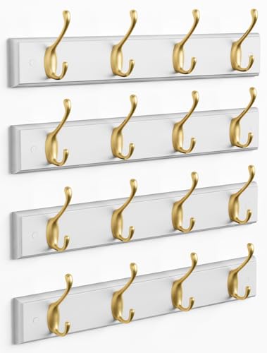 Forbena Gold Coat Rack Wall Mount, Decorative Coat Hooks for Wall, Heavy Duty Coat Hanger Key Holder for Hanging Hats, Coats, Purses, Bags Bathroom, Teen Grils Room (White and Gold, 4 x 4 Hook) - color: White & Gold