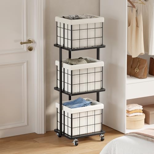 120L Vertical Rolling Laundry Hamper with Removable Bags, 3 Section Laundry Basket with Wheels, Slim Tall 3 Tier Laundry Sorter for Small Spaces, Dorm, Laundry Room, Bathroom, Closet, White - color: White, size: 3 Tier