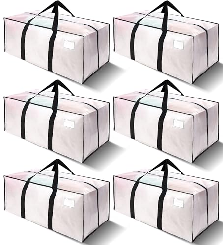 6 Pack Heavy Duty Extra Large Moving Bags W/Backpack Straps - Strong Handles & Zippers, Storage Totes For Space Saving, Fold Flat, Alternative to Box and Bin (40 gal, Semi-Transparent) - color: Semi-Transparent, size: 40 Gal - 6 Pack