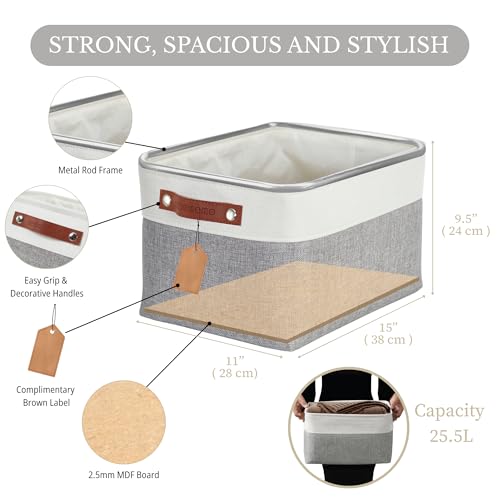 DECOMOMO Storage Bins, Large Fabric Storage Baskets for Shelves, Decorative Linen Closet Organizer, 15 x 11 x 9.5 inches (Grey & White, 3 Pack) - color: Grey and White, size: Large/3P
