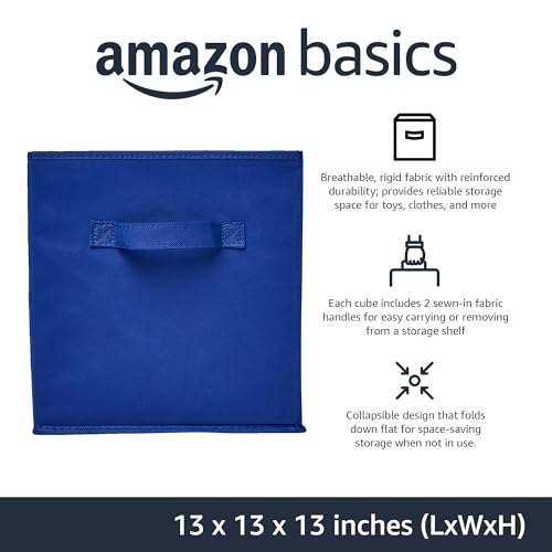 Amazon Basics Collapsible Fabric Storage Bins, Cube Organizer with Handles, 13"x13"x13", Navy, 6-Pack - color: Navy, size: 13"x13"x13"