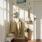 SKOLOO Creations White Solid Wood Wall Mounted Coat Rack, 10 Hooks, 38-1/8" Long - Kitchen, Mudroom, Entryway, Bathroom - Includes Mounting Hardware, Wall Coat Hanger, Towel Rack - color: Matte White Plates & Nickel Hook, size: 1 Item-10 Hooks