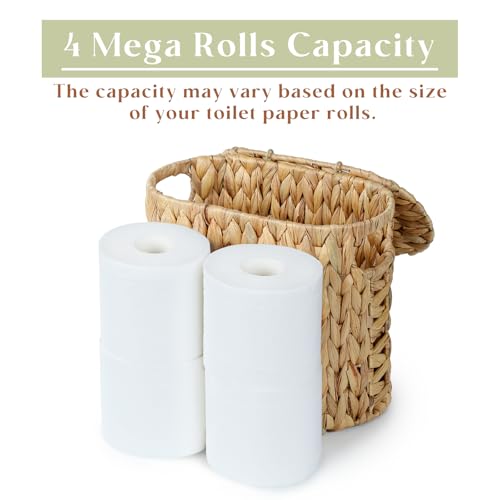 YANGQIHOME Toilet Paper Storage, Water Hyacinth Toilet Paper Storage with Lid, Papers Container for up to 4 Mega Rolls, Bathroom Basket Organizer - size: 4 Rolls