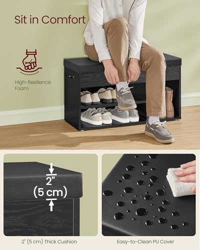 VASAGLE CUSTOS Collection - Storage Bench with Cushion, Shoe Bench, Padded Seat, Hidden Storage, Entryway, Hold up to 300 lb, 11.8 x 31.5 x 17.3 Inches, Ebony Black and Ink Black ULHS030B03 - color: Ebony Black + Ink Black, size: 31.5"W
