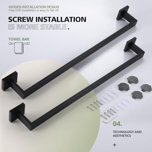KOKOSIRI 20-Inch Single Towel Bar, Bathroom Kitchen Towel Holder, Wall Mounted SUS304 Stainless Steel Towel Rack 2 Pack, Matte Black, B4003BK-L20-P2 - color: Matte Black, size: 20-Inch (2 Pack)