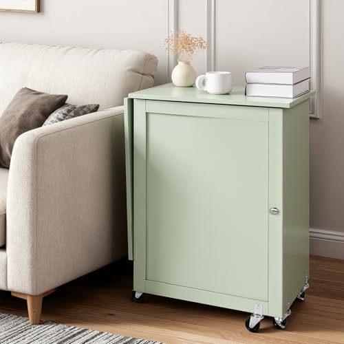 VEVOR Folding Sewing Table, Multipurpose Sewing Machine Table with Compact Design, Wheels, Wooden Pegs, Storage Trays and Shelf, Magnetic Door Lock, Craft Station and Side Desk for Home, Light Green - size: Green w/o Cabinet