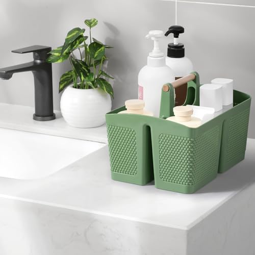 rejomiik Portable Shower Caddy Basket Plastic Cleaning Caddy Organizer Storage Tote with Handle for Bathroom, College, Dorm Room Essentials, Green - color: Green