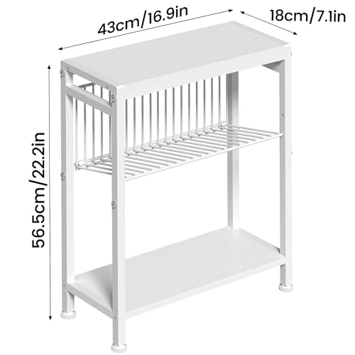 End Table Set of 2 for Small Space, 3-Tier Narrow Side Table with Magazine Holder,Small Nightstand, Skinny Snack Couch Table in Living Room, Bedroom Study and Balcony (White) - color: White-2pcs