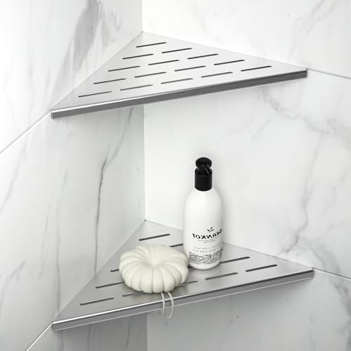 10'' Corner Shower Shelf 2PCS, 304 Stainless Steel Grout in Shelves for Tiled Wall, Recessed Bathroom Shelves (10'', Silver) - color: Silver, size: 10''