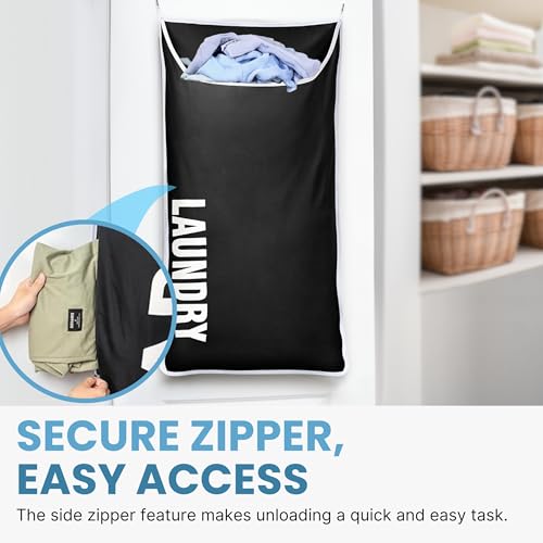 Hanging Laundry Hamper Bag XL 40x22", Space Saving over the Door Storage Bags, Behind the Door Hampers for Dirty Clothes & Wall Mounted Basket for Bathroom, Organizer for Small Room Spaces RV - color: Black, size: 1-Pack