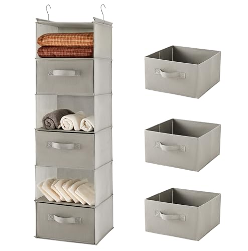 MAX Houser 6 Tier Shelf Hanging Closet Organizer, Closet Hanging Shelf with 2 Sturdy Hooks for Storage, Foldable (Light Grey-D3) - color: Light Grey-d3