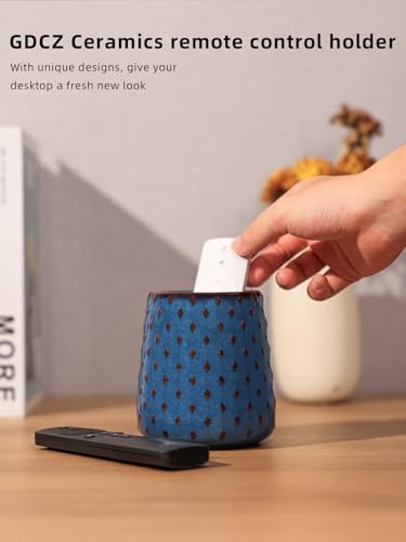 GDCZ Ceramic Remote Control Holder, Remote Caddy Organizer Storage, Remote Organizer for Table, TV Remote Holder, Makeup Brush Pen Holder, 4.2" (Blue) - color: Blue