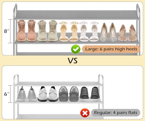 MISSLO Long 3 Tier Shoe Rack for Closet Shoe Organizer Storage Stackable Wide Shoe Shelf Holds 24 Pairs of Men Sneakers, Women Heels, Boots, Grey - color: Grey, size: 3 Tier