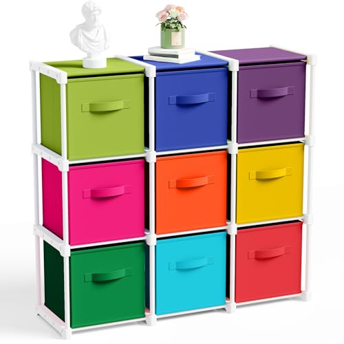 Briwooody 9 Cube Storage Organizer Bins with Shelf 11'' Toy Storage Box Back to School Dorm Organizers Fabric Unit for Playroom Book (Multicolor) - color: Multicolor