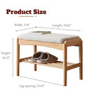 Solid Wood Shoe Bench Assembled, Shoe Rack Bench with Cushion for Entryway, Living Room, Bedroom, Hallway, 11.8" x 23.6" x 16.5", Natural - color: Natural + Light Gray, size: 23.62"