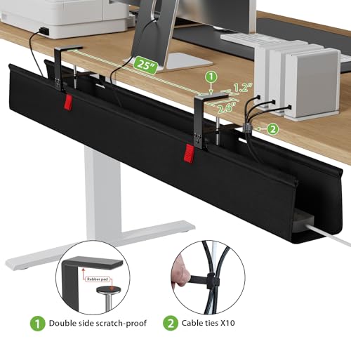 KEEGH Extra Large 48" Under Desk Cable Management Tray - Under Desk Cord Management - Clamp/Screw Mount - Support Upto 70lbs - Fabric Wire Management - Cable Raceways Tray Cord Hiders for Office/Home - color: Black, size: Extra Large (48 Inch)