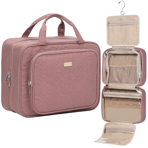 NISHEL Travel Toiletry Bag for Women, Makeup Essentials Organizer, Hanging Case for Accessories, Cosmetics, Large Size, Rosewood-Pink - color: Rosewood-Pink, size: Large