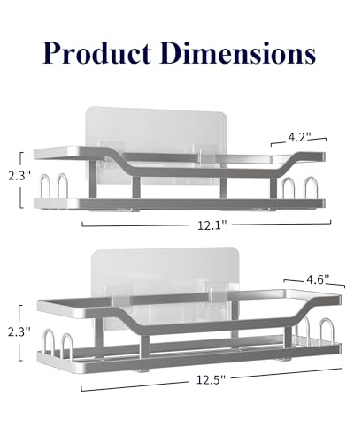Kitsure Shower Caddy Extra Large - Adhesive Shower Organizer, Stainless Steel Shelf for Inside Shower, No Drill Bathroom Organizers and Storage, Home Decor Accessories, 2 Pack,Sliver - color: Silver, size: X-Large