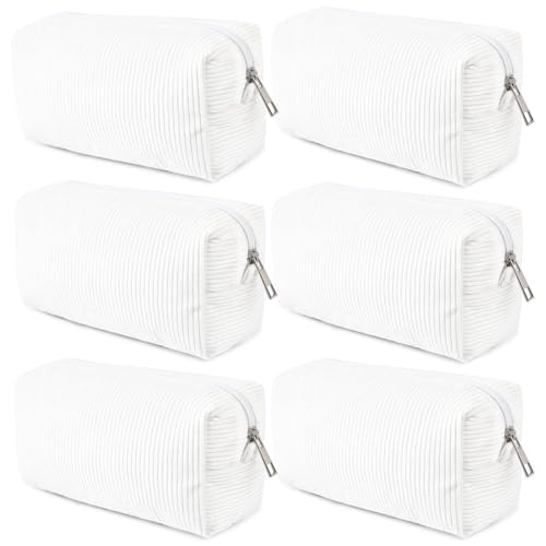 SOIDRAM Makeup Bag Preppy Cosmetic Bag Bulk Makeup Pouch Personalize Travel Toiletry Bag Organizer Cute DIY Makeup Brushes Storage Bag for Women - color: Corduroy white, size: 6 Pack