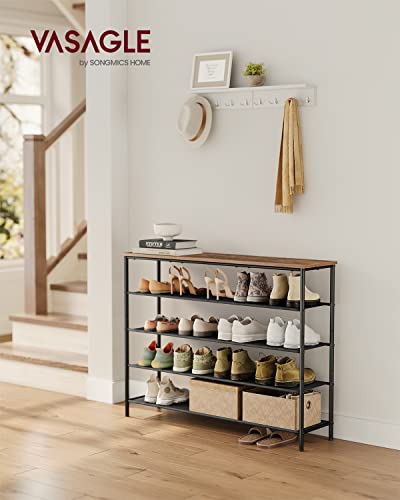 VASAGLE Shoe Rack, 5-Tier Shoe Storage Organizer for Entryway and Closet, Holds 20-24 Pairs of Shoes, 4 Fabric Shelves, Steel Frame, Industrial, Rustic Brown and Black ULBS136B01 - color: Rustic Brown + Black, size: 5 Tiers (47.2"W)
