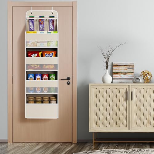 Univivi 5-Shelf Over Door Hanging Organizer Fabric Door Storage with 4 Large Pockets and 3 Small PVC Pockets Wall Mount Hanging Storage Organizers for Baby Nursery (Beige Pattern) - color: Beige Pattern, size: 5 LAYER