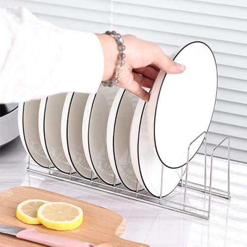 SITAKE 6 Pack Kitchen Cabinet Organizer Pot Lid Holder Stainless Steel Reusable Containers Drying Rack Stand Counter Storage Shelf for Pot Pan Dish Plate Cutting Board Serving Trays Bakeware (Silver) - color: Silver