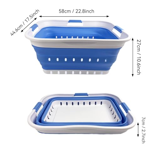 SAMMART 42L (11 gallon) Collapsible Plastic Laundry Basket - Foldable Pop Up Storage Container/Organizer - Space Saving Hamper/Basket (1, White/Little Boy Blue) - color: White/Little Boy Blue