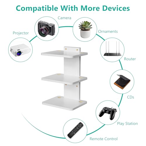 WALI Floating TV Shelf, 3 Tier Projector Shelf for DVD Players, Routers, Game Consoles, Cable Boxes, Living Room Decor Accessories, Wall Mount Shelves Holds Up to 22lbs (CS303NW), 3-Shelf, White - color: White, size: 13.78 x 11.02 Inch