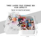 11(in) Versatile Three-Layer Folding Organizer Box,Ideal for Art & Crafts,Toys,Sewing Supplies,Jewelry and Tools,Storage with Dual Trays,Elegant White - color: White