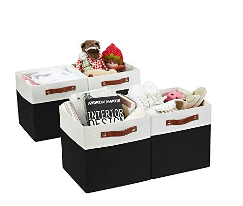 DECOMOMO Fabric Cube Storage Bins - Storage Baskets for Shelves, Cube Storage Organizer for Kallax and Cubbies (Black & White, 12 inch Cube) - 4 Pack - color: Black and White, size: Cube 12" /4pcs