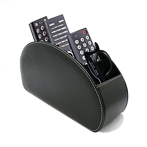 Remote Control Holder Organizer with Metal Bottom Stable Table Desk Leather Control Storage TV Remote Control Organizer with 5 Spacious Compartments (Black with Metal Bottom) - color: Black with Metal Bottom