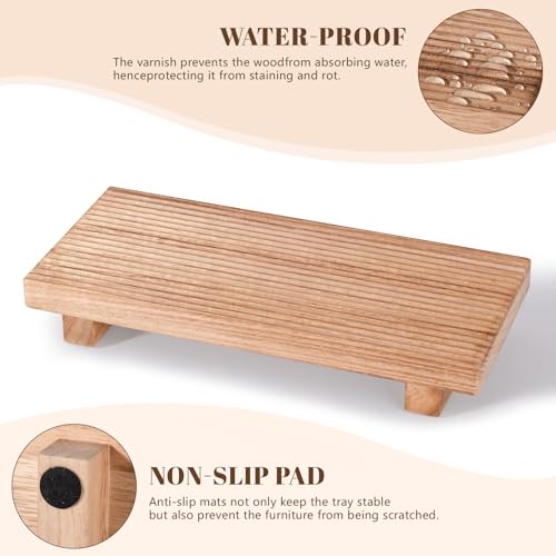 Bathroom Tray Farmhouse Decor Pedestal Stand Wood Riser Display Kitchen Accessories Soap Holder for Sink, Counter, Vanity,10 * 4.5 Brown - color: Brown, size: 10" x 4.5" x 1.6"