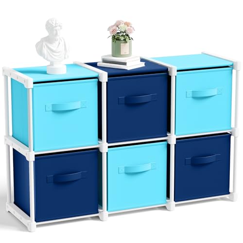 Briwooody 6 Cube Storage Organizer Bins with Shelf 11'' Toy Storage Box Back to School Dorm Organizers Fabric Unit for Playroom Book (Dark Blue,Light Blue) - color: Dark Blue,Light Blue