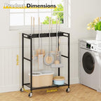 BORISI Broom And Mop Holder, Movable Broom Closet Storage Cabinet, Cleaning Cart with Mop Hanger Gripper Rack, Janitorial Cart, Utility Carts, Laundry Room Organization Home Essentials - size: Medium