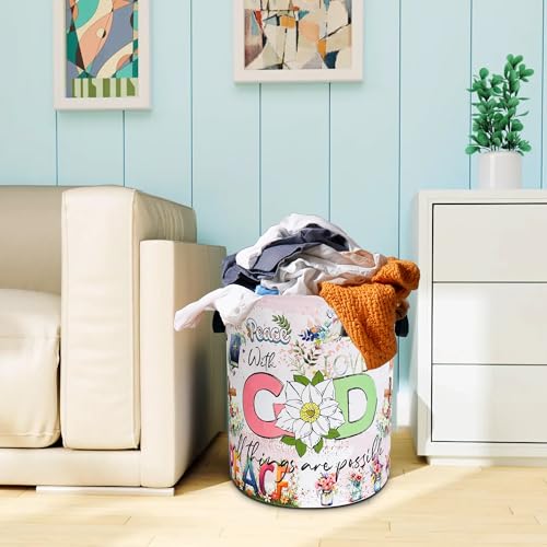 Christian Peace Laundry Basket God Bible Verse Oxford Cloth Laundry Hamper With Handle Foldable Portable Clothes Storage Basket 18.9 X 16.5 In Storage Bag For Laundry Room/Bathroom/Bedroom/Dormitories - color: Christian Peace