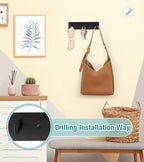 RELBRO Key Holder Wall Mount, Small Metal Self Adhesive Key Rack with 3 Hooks, 2 Installation Options, Black - color: Black