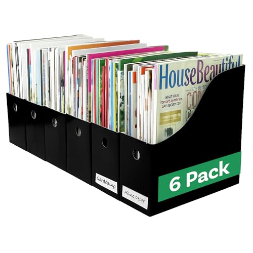 Evelots Magazine File Holder - Set of 6 Black - Office Desk Organizer - Sturdy Cardboard - New Upgraded Double Front Panel for More Stability - Full 4 Inch Wide - Easy Assemble - color: Black, size: Set of 6