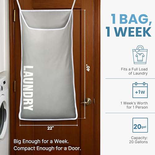 Hanging Laundry Hamper Bag XL 40x22", Space Saving over the Door Storage Bags, Behind the Door Hampers for Dirty Clothes & Wall Mounted Basket for Bathroom, Organizer for Small Room Spaces RV - color: Gray, size: 1-Pack